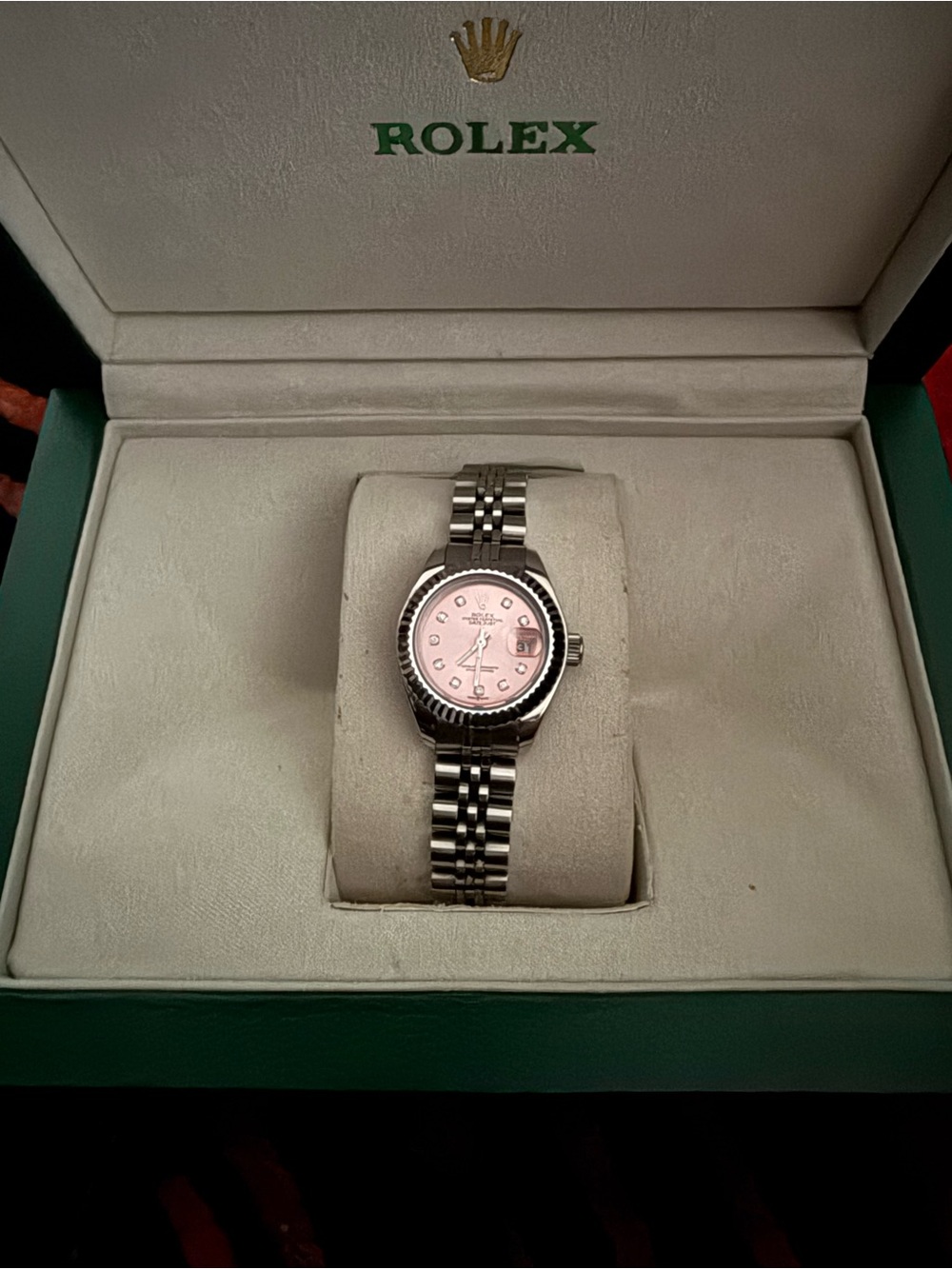 Rolex Women's Stainless Steel Watch with Pink Dial